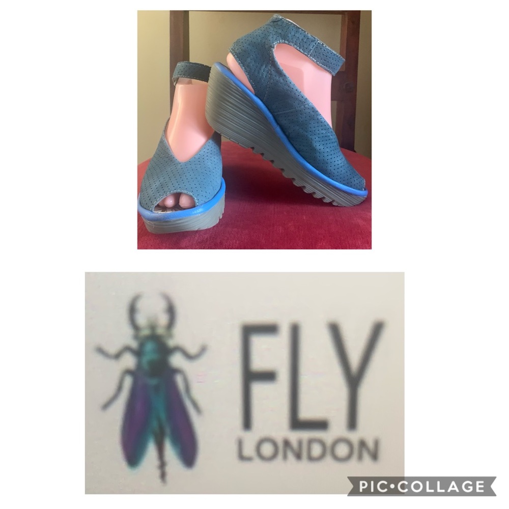 Fly London Blue Perforated Leather Wedge 37/6.5